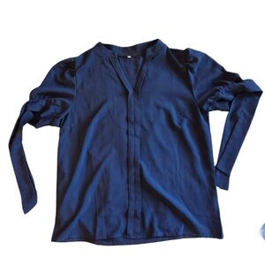 Elegant Navy Blue Women's Top Short Sleeve with Bow Ribbon Top!